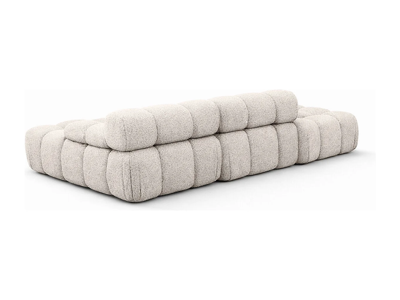 Ecksofa modular mit Hocker, Sofa L-Form, Bouclé-Stoff Abriamo, Beige, Links, Selia
