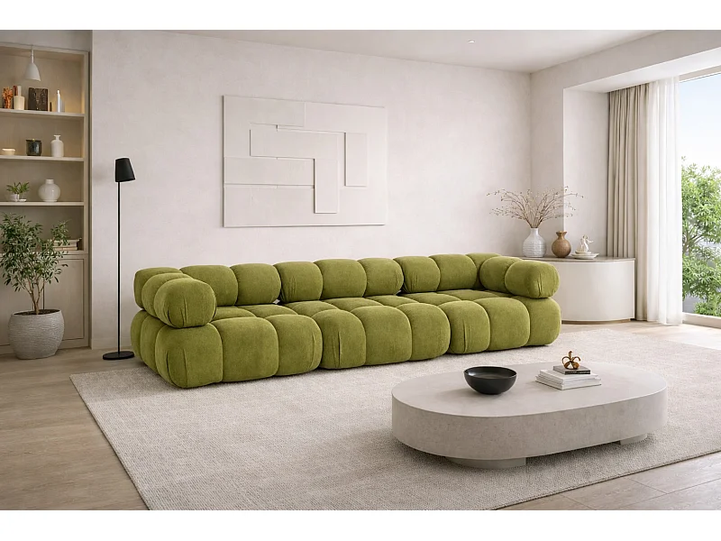 Couch, 3-Sitzer Sofa modular, Veloursstoff Salvador, Olive, Selia