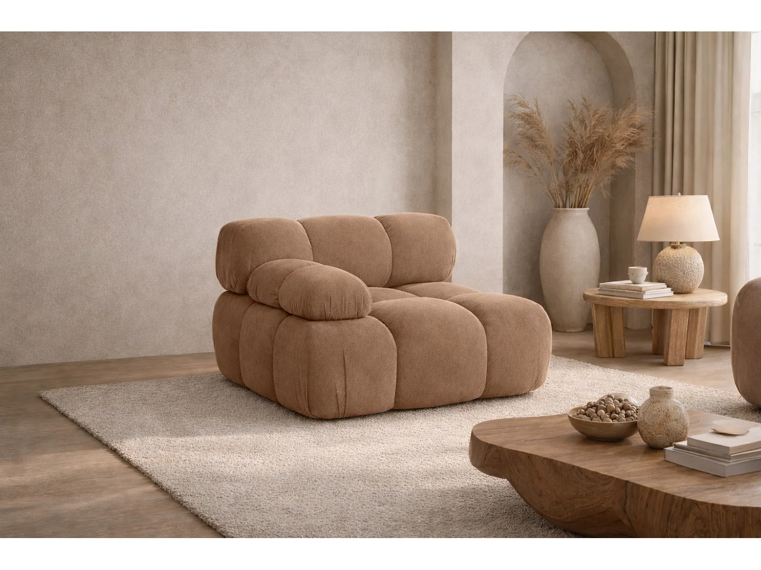 Modulo laterale per sistema modulare, tessuto Salvador, Beige scuro, Sinistra, Selia