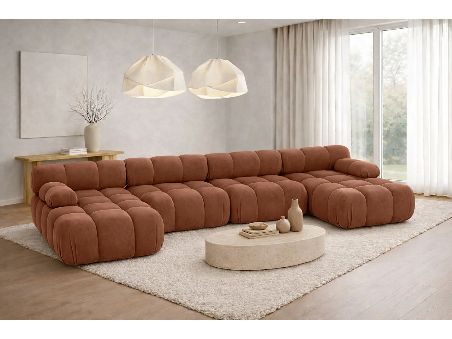 Narożnik modułowy w kształcie U XL, tkanina welur Salvador, Ciemnobrązowy, Selia U XL