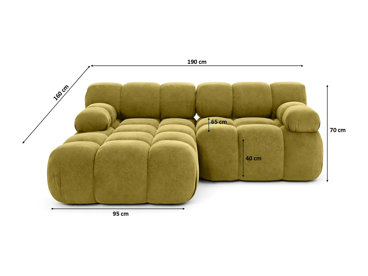 Ecksofa L-form Mini modular, Veloursstoff Salvador, Olive, Links, Selia