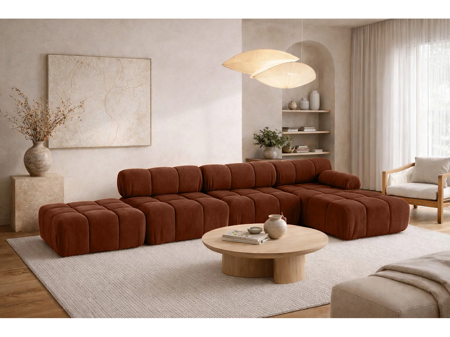 Divano angolare a L XL, tessuto velluto Salvador, Marrone scuro, Destra, Selia L XL