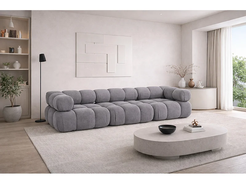 Canapé 3 places modulaire, tissu velours Salvador, Gris, Selia