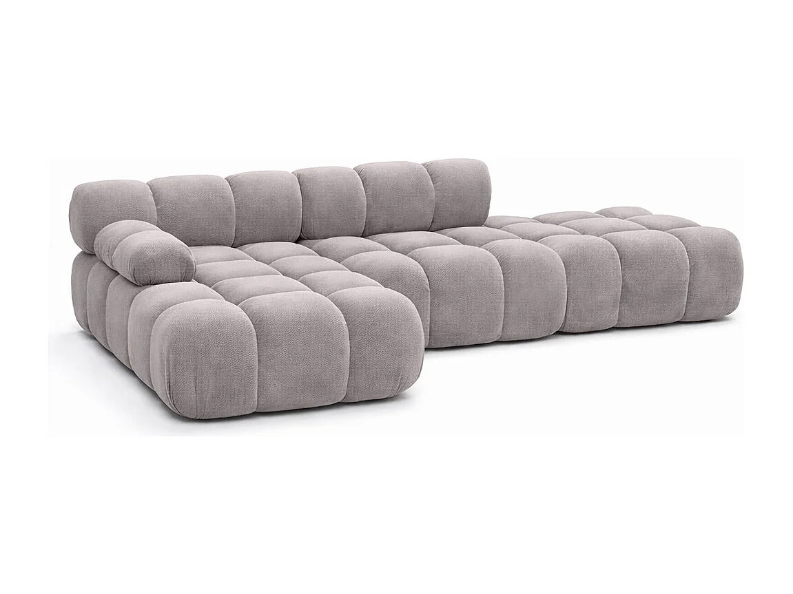Ecksofa modular mit Hocker, Sofa L-Form, Veloursstoff Salvador, Grau, Links, Selia