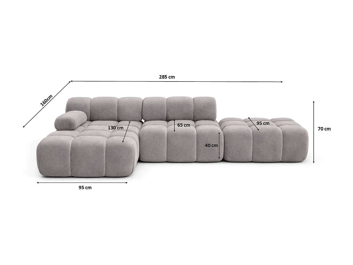 Ecksofa modular mit Hocker, Sofa L-Form, Veloursstoff Salvador, Grau, Links, Selia