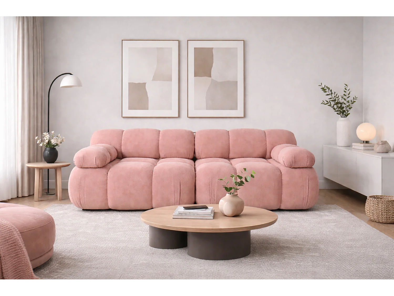 Bank, 2-zits modulair, veloursstof Salvador, roze, Selia