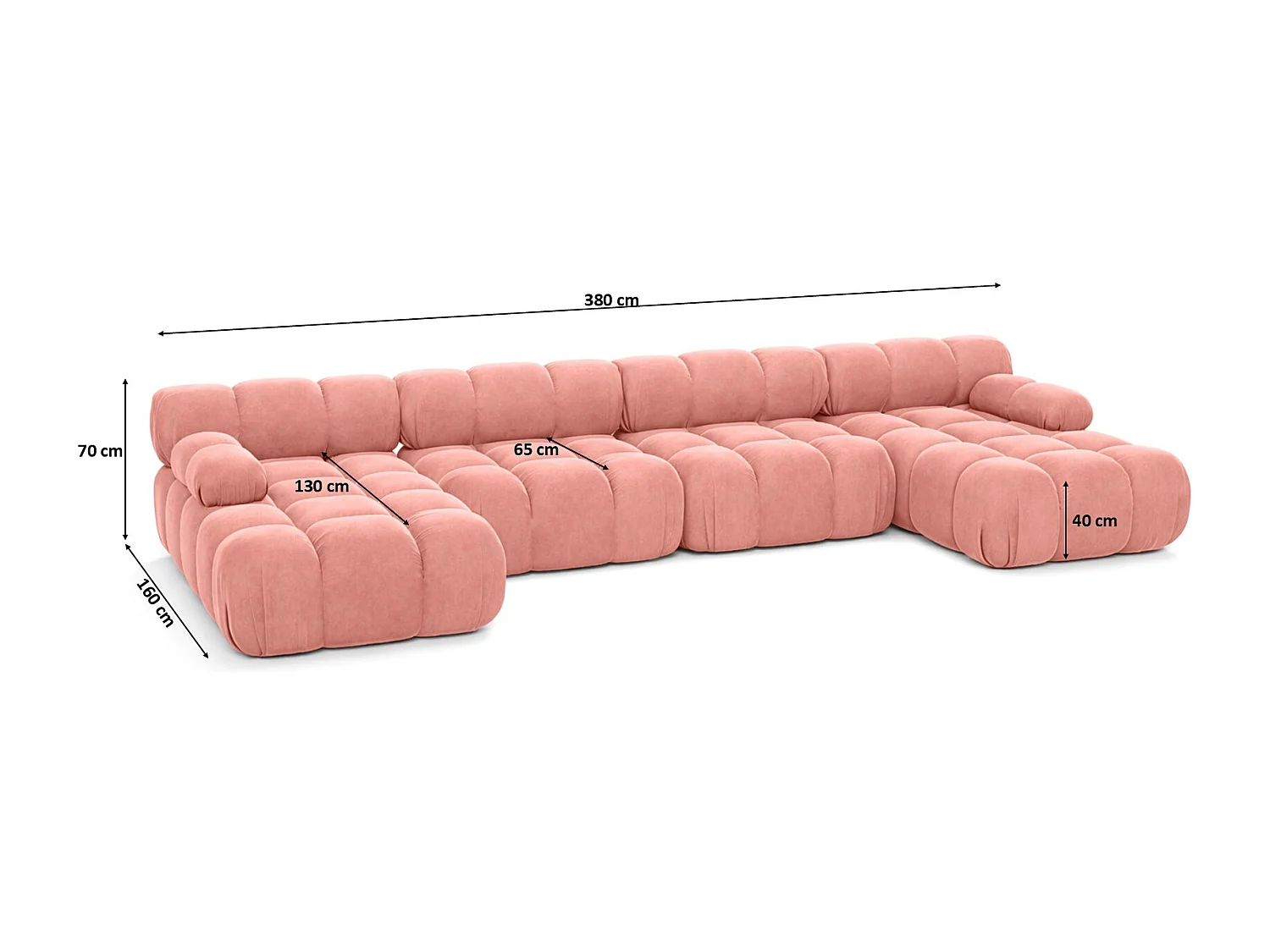 Divano angolare a U XL, tessuto velluto Salvador, Rosa, Selia U XL