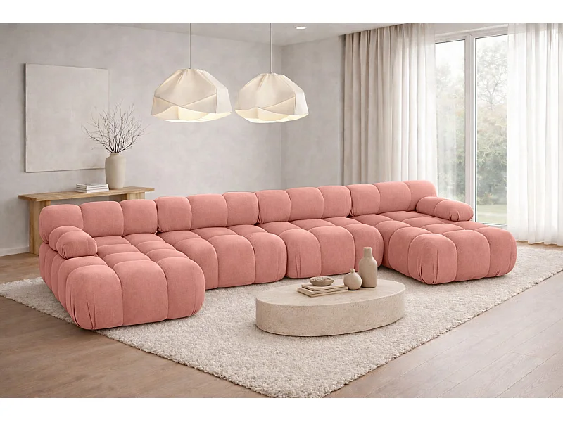 Divano angolare a U XL, tessuto velluto Salvador, Rosa, Selia U XL