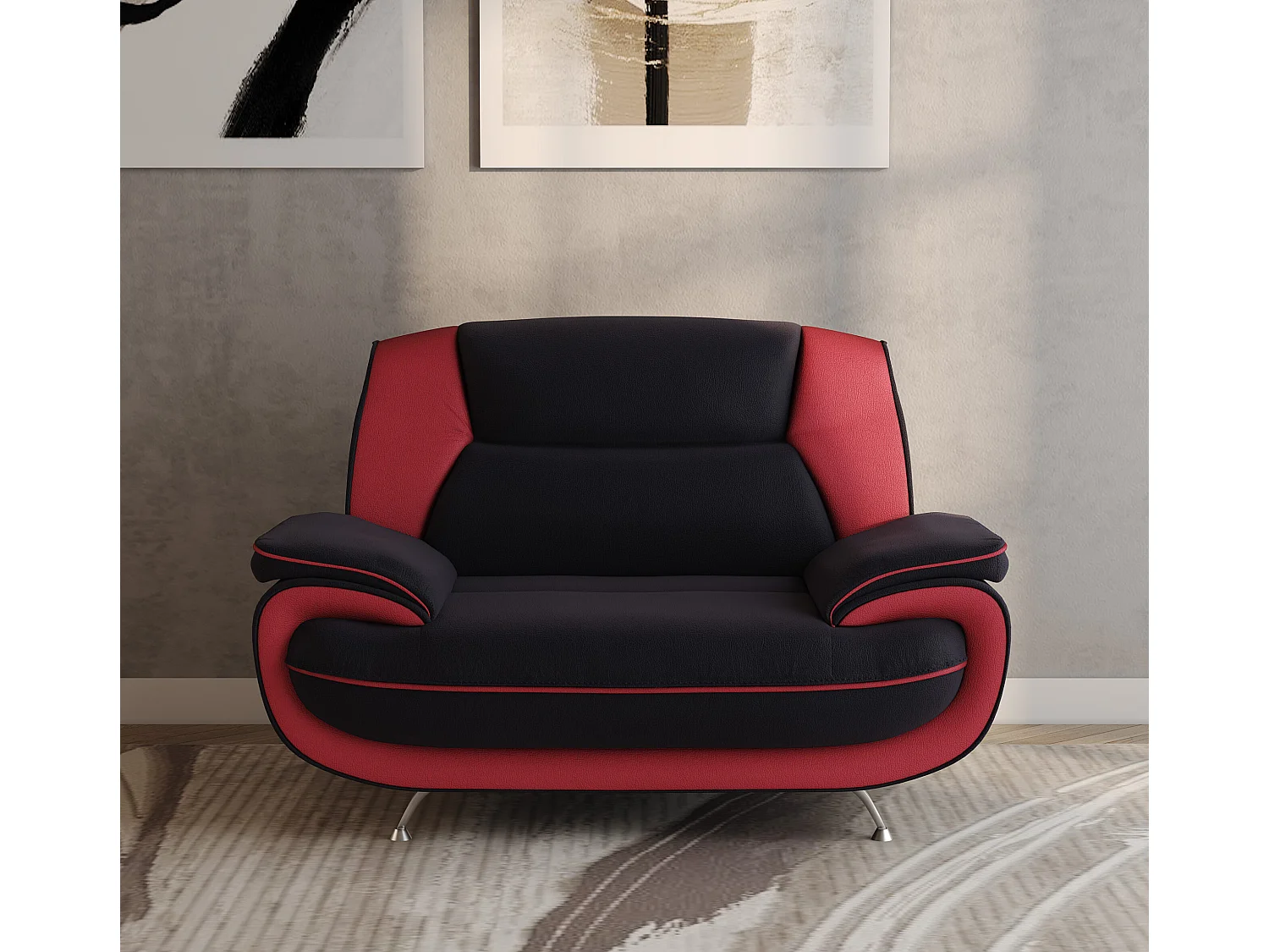 Nowoczesny fotel do salonu, tkanina Soft, czarno-czerwony, Palermo
