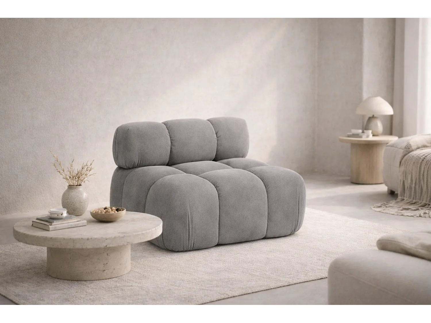 Modulo centrale autoportante moderno per sistema modulare, tessuto Salvador, Grigio, Selia