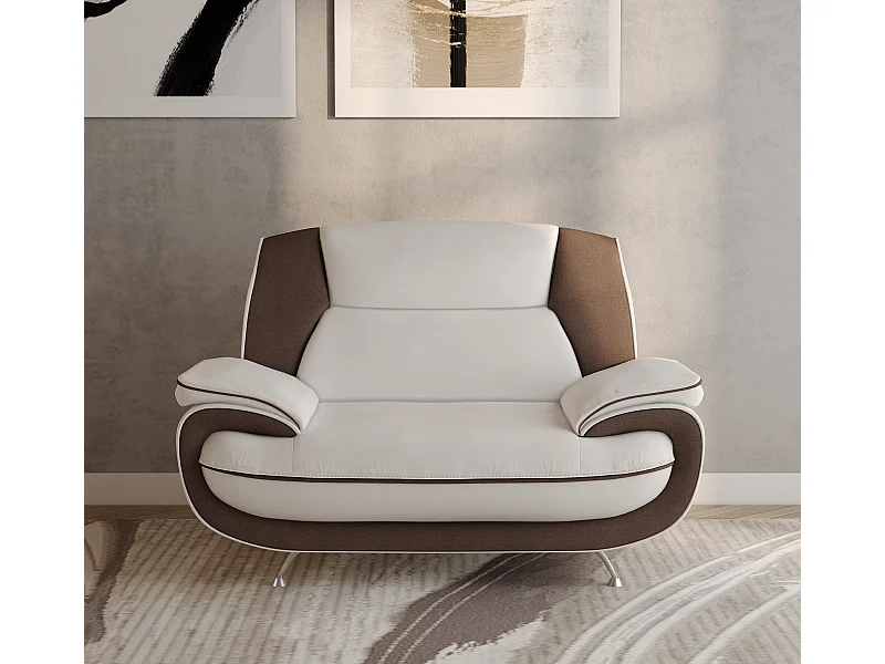 Nowoczesny fotel do salonu, tkanina Kronos, biało-brązowy, Palermo