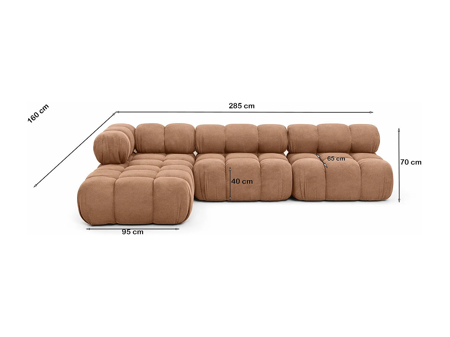 Ecksofa Modulare L-Form, Veloursstoff Salvador, Dunkelbeige, Links, Selia