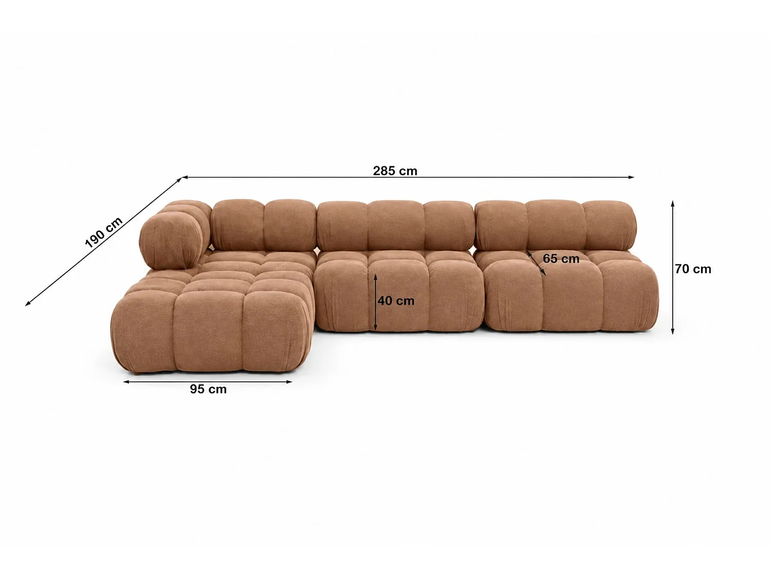 Canapé d’angle modulaire en L, tissu velours Salvador, Beige foncé, Gauche, Selia