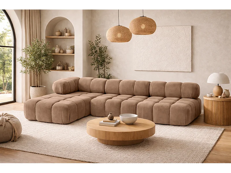 Ecksofa Modulare L-Form, Veloursstoff Salvador, Dunkelbeige, Links, Selia