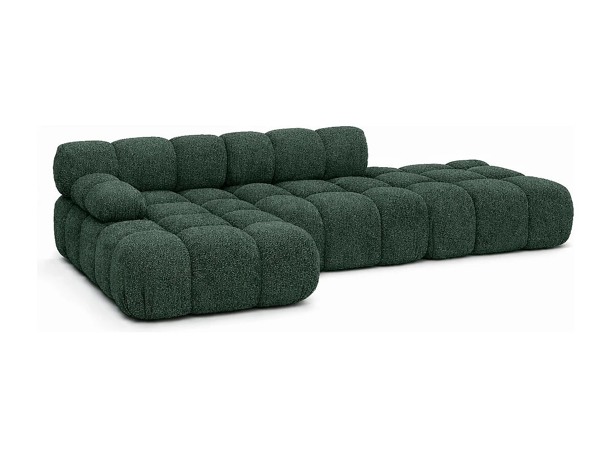 Ecksofa modular mit Hocker, Sofa L-Form, Bouclé-Stoff Abriamo, Dunkelgrün, Links, Selia