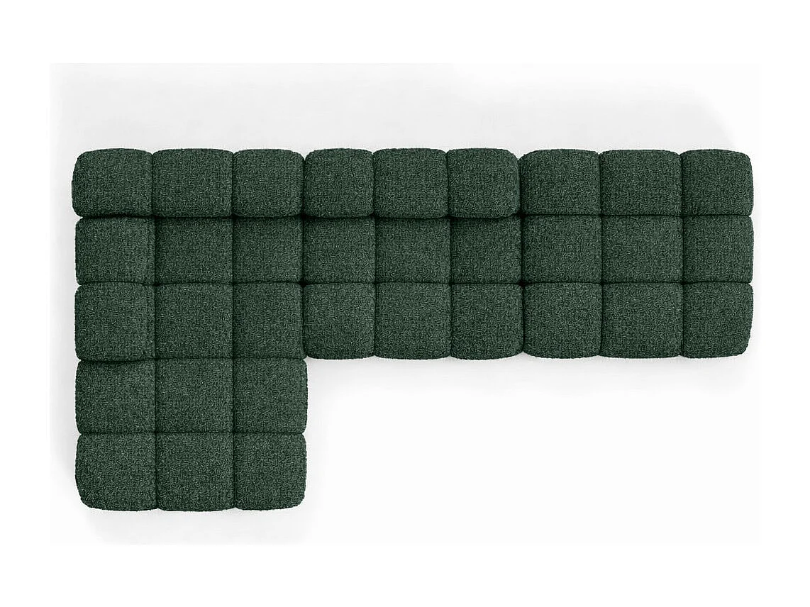 Ecksofa modular mit Hocker, Sofa L-Form, Bouclé-Stoff Abriamo, Dunkelgrün, Links, Selia