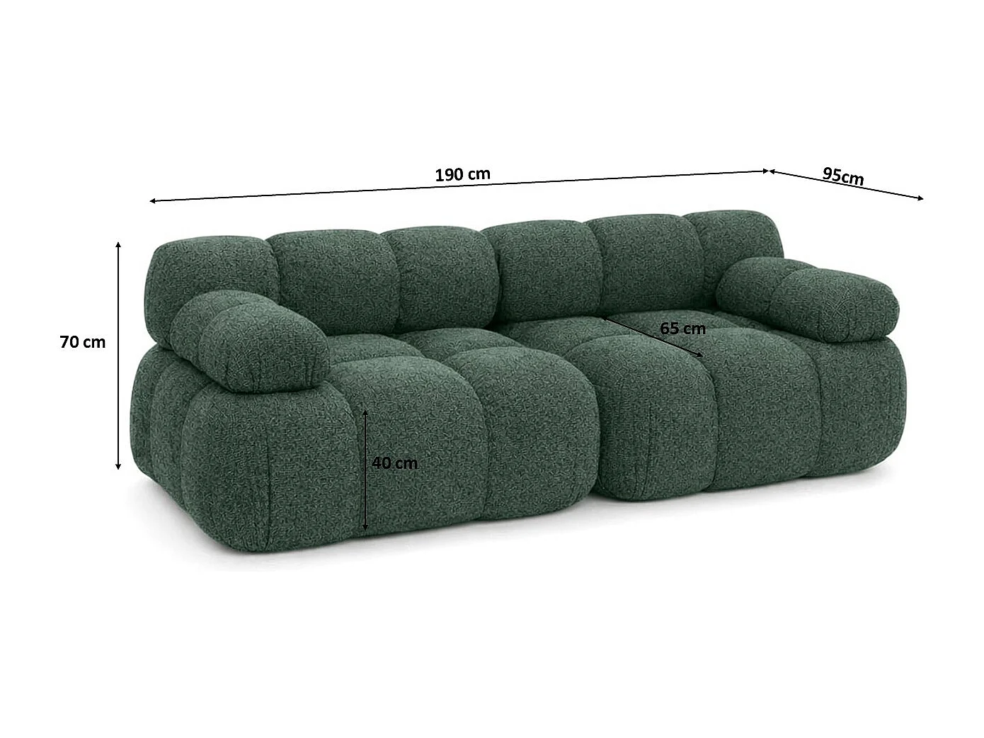 Couch, 2-Sitzer Sofa modular, Bouclé-Stoff Abriamo, Dunkelgrün, Selia