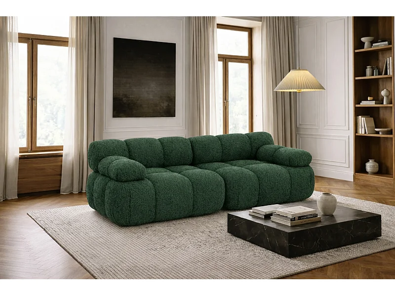 Couch, 2-Sitzer Sofa modular, Bouclé-Stoff Abriamo, Dunkelgrün, Selia
