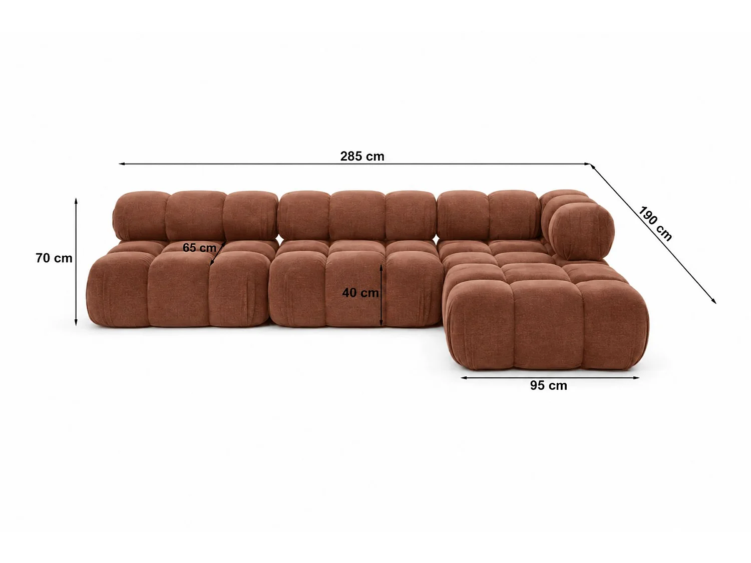 Canapé d’angle modulaire en L, tissu velours Salvador, Marron foncé, Droite, Selia