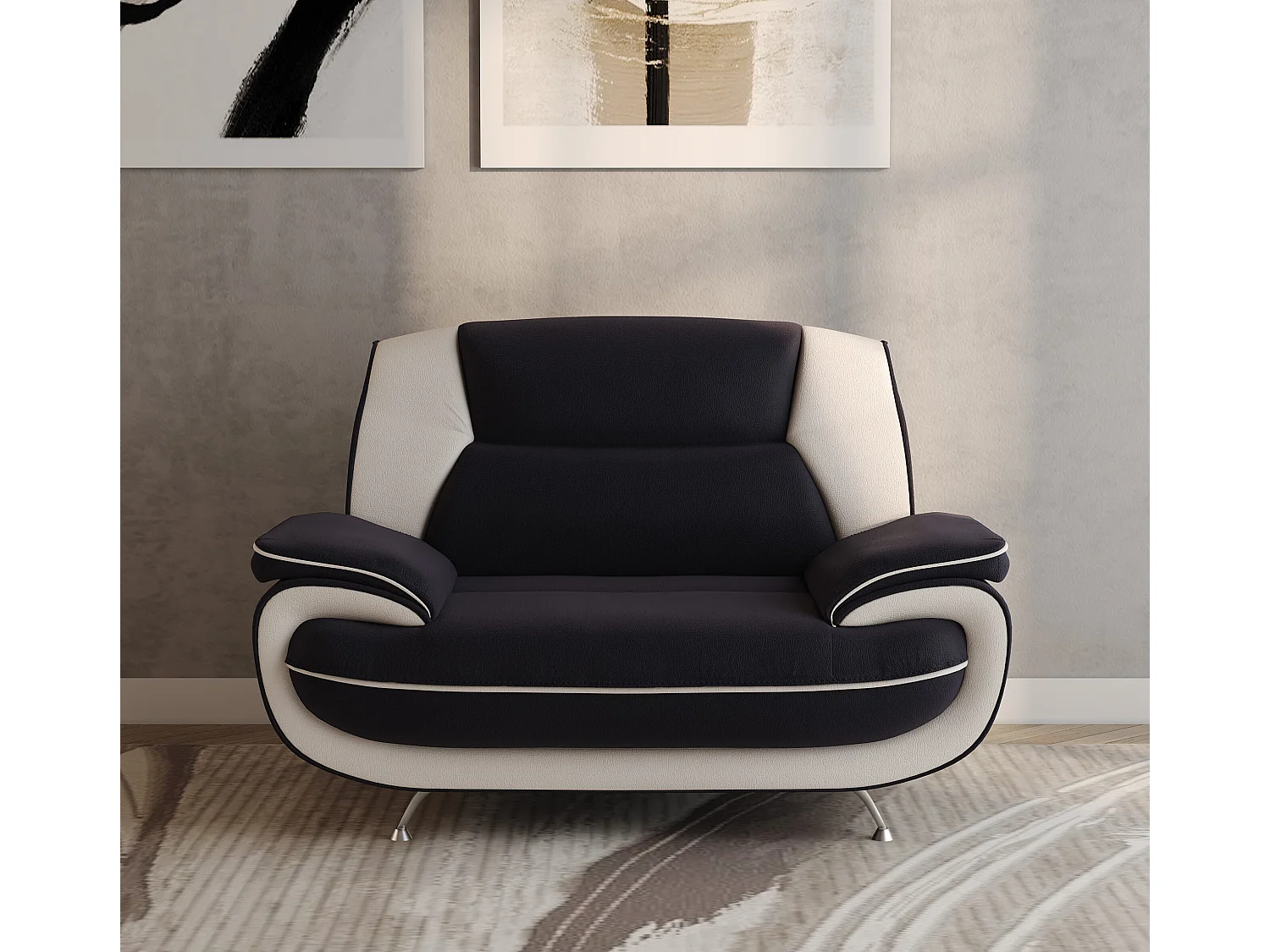 Nowoczesny fotel do salonu, tkanina Soft, czarno-biały, Palermo