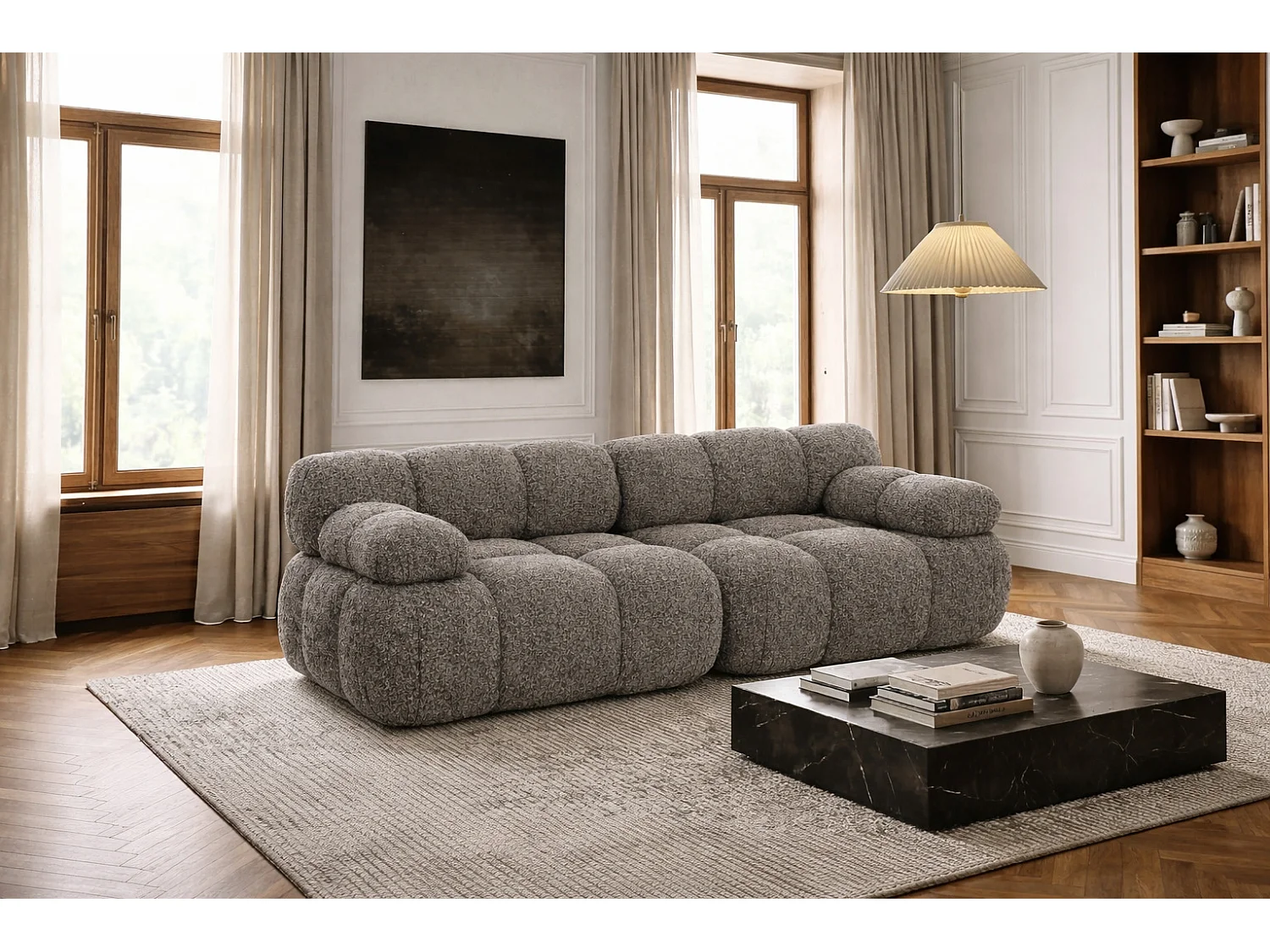 Couch, 2-Sitzer Sofa modular, Bouclé-Stoff Abriamo, Braun, Selia