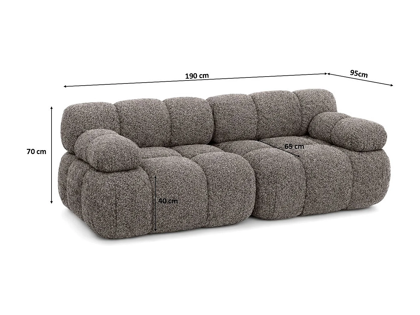 Couch, 2-Sitzer Sofa modular, Bouclé-Stoff Abriamo, Braun, Selia