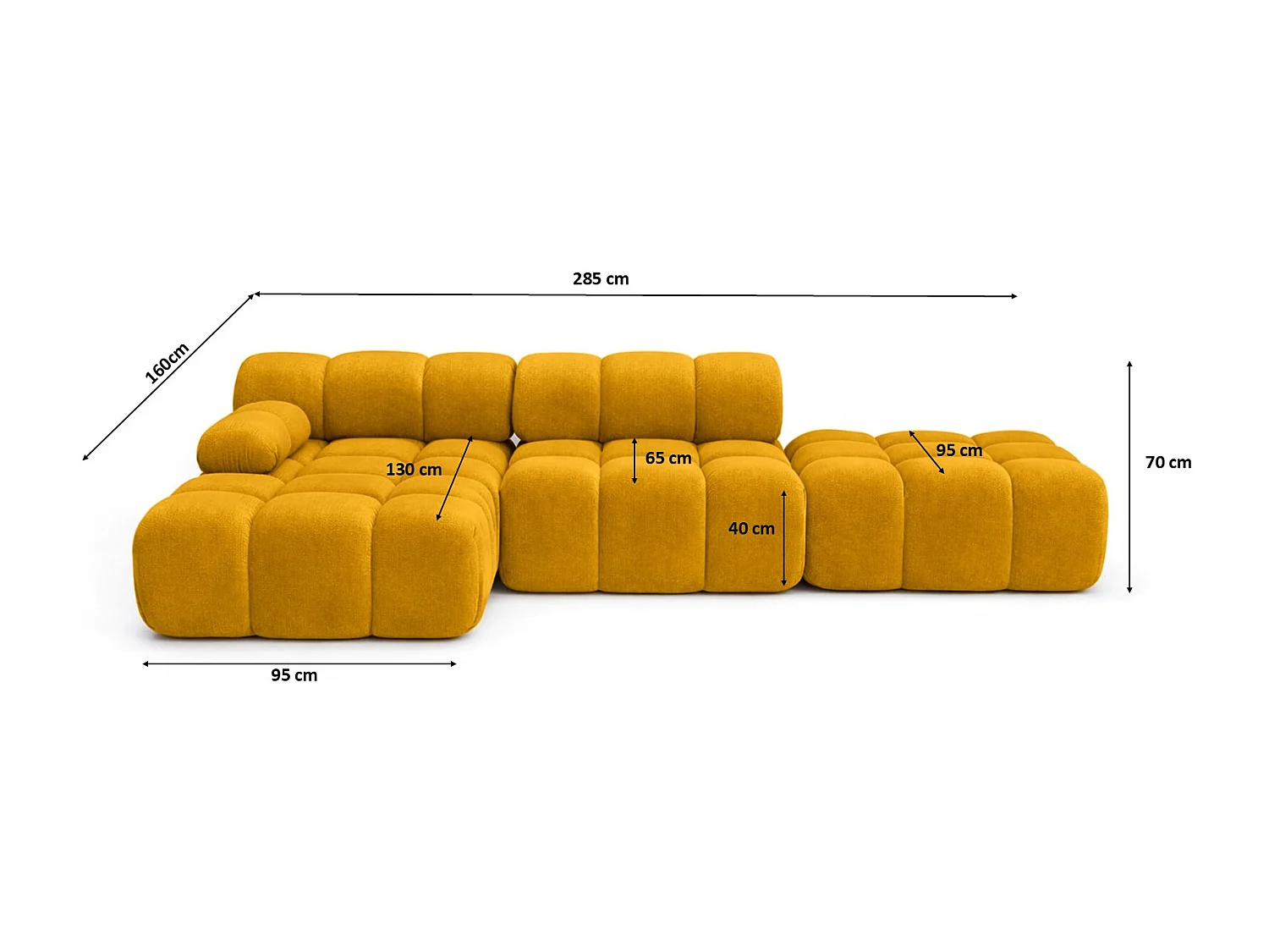 Ecksofa modular mit Hocker, Sofa L-Form, Veloursstoff Salvador, Gelb, Links, Selia