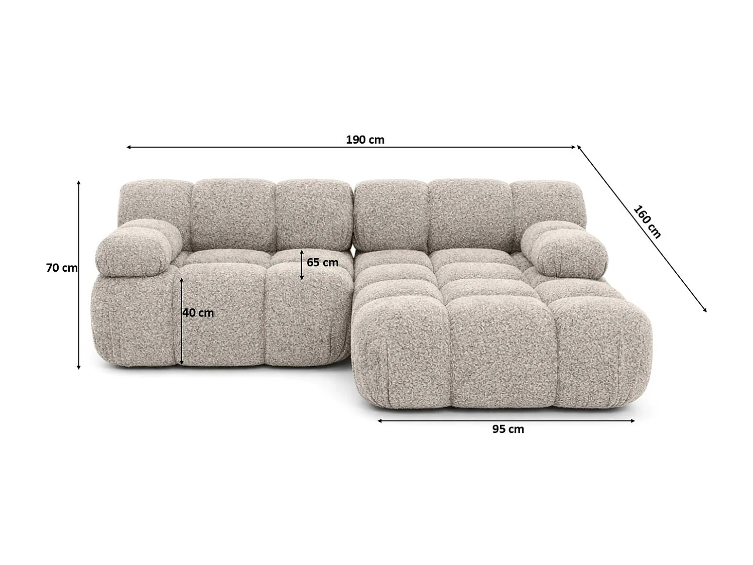Ecksofa L-form Mini modular, Bouclé-Stoff Abriamo, Beige, Rechts, Selia