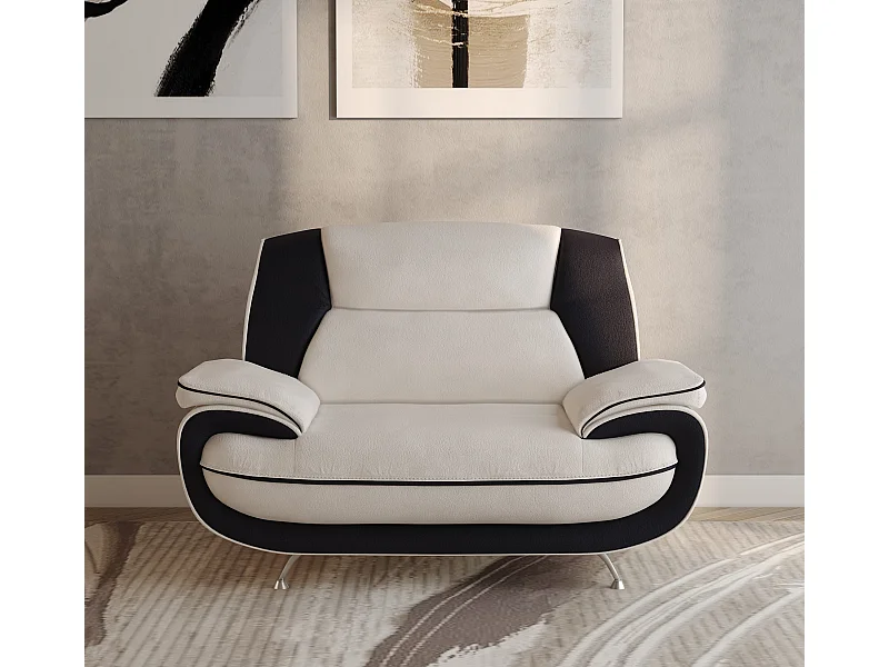 Nowoczesny fotel do salonu, tkanina Soft, biało-czarny, Palermo