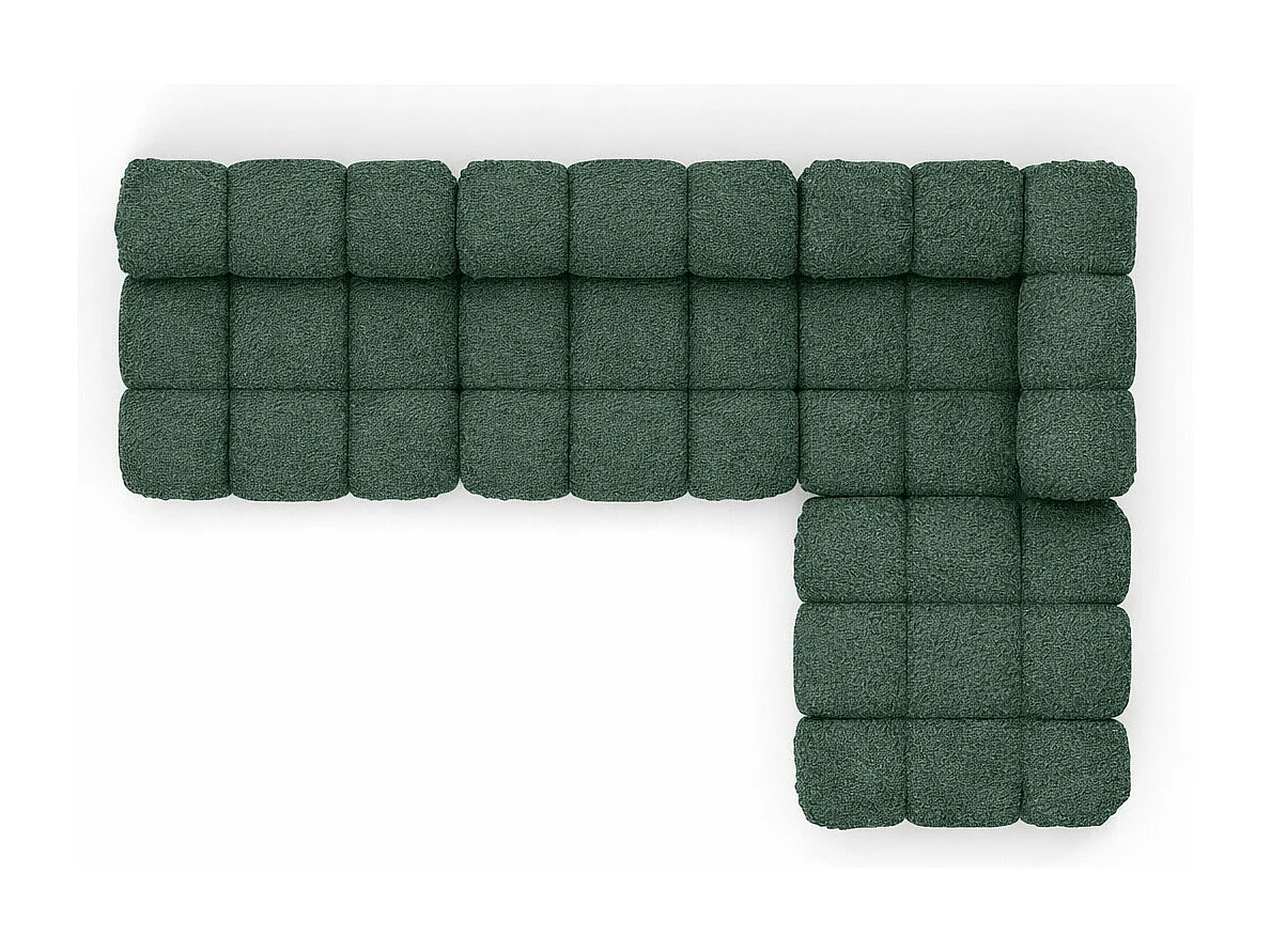 Ecksofa Modulare L-Form, Bouclé-Stoff Abriamo, Dunkelgrün, Rechts, Selia