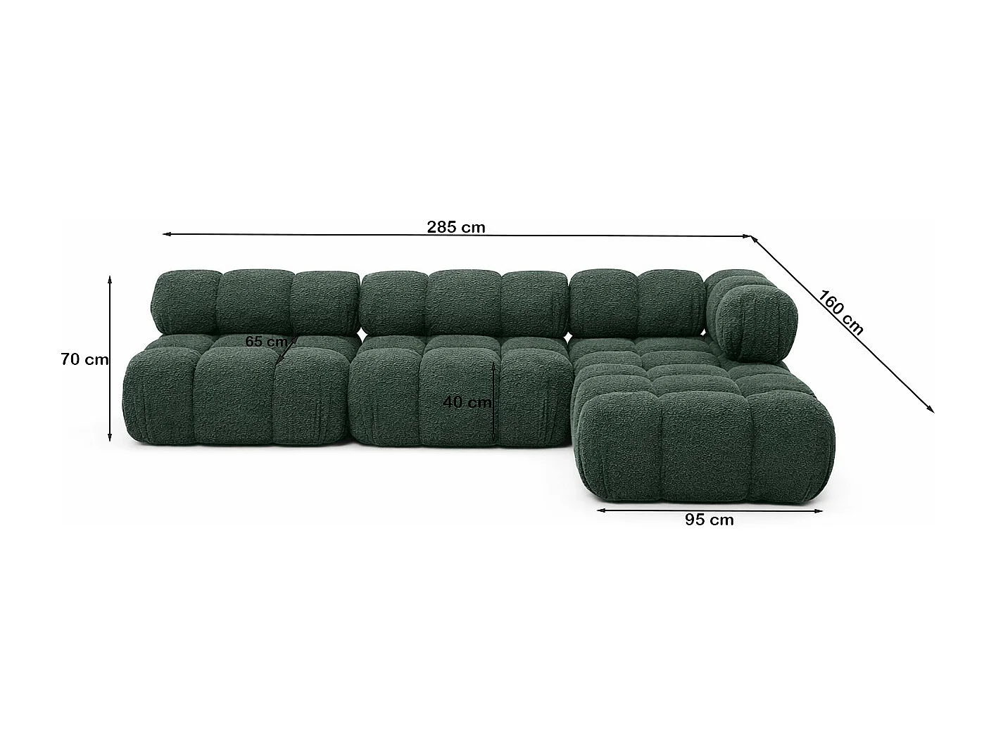 Ecksofa Modulare L-Form, Bouclé-Stoff Abriamo, Dunkelgrün, Rechts, Selia