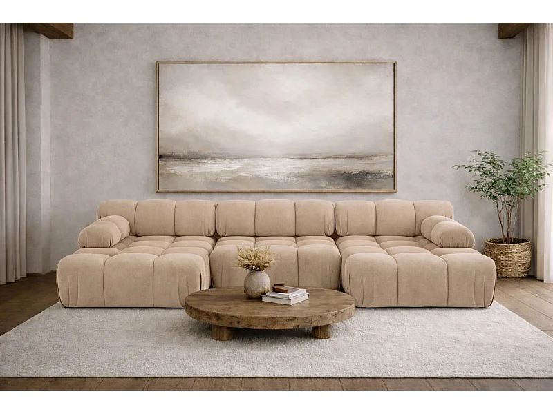 Ecksofa U-Form, Stoff Velours Salvador, Beige, Selia U