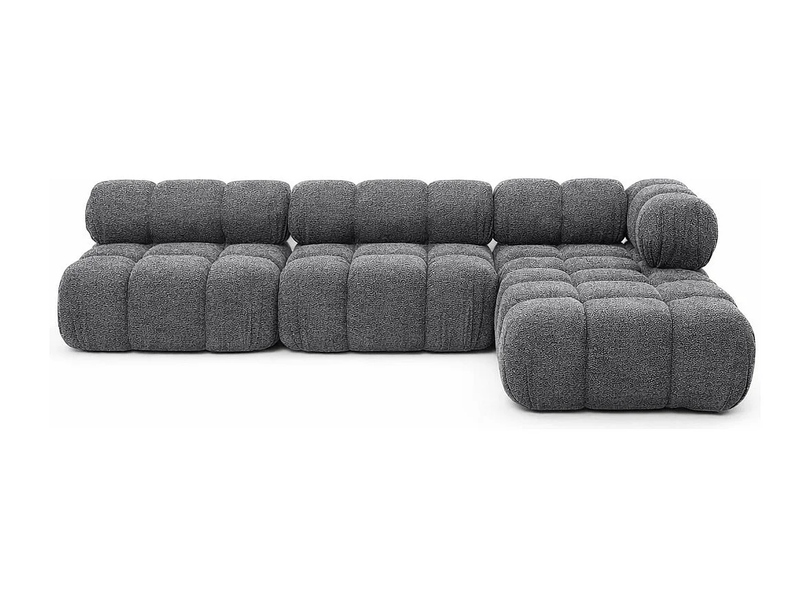 Ecksofa Modulare L-Form, Bouclé-Stoff Abriamo, Dunkelgrau, Rechts, Selia