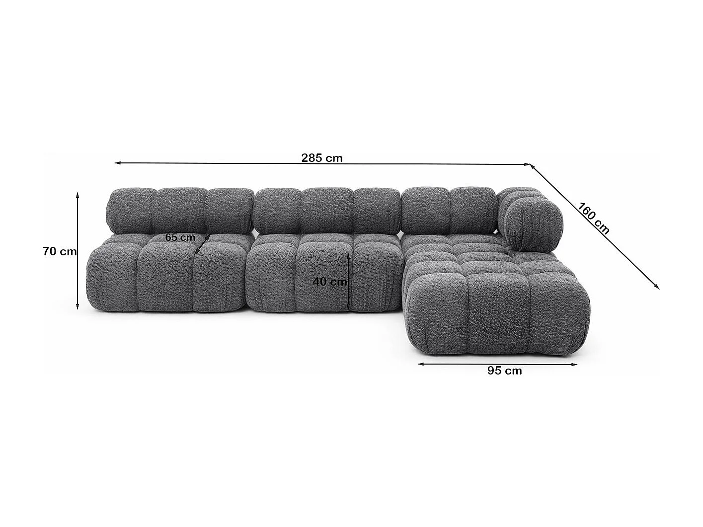Ecksofa Modulare L-Form, Bouclé-Stoff Abriamo, Dunkelgrau, Rechts, Selia