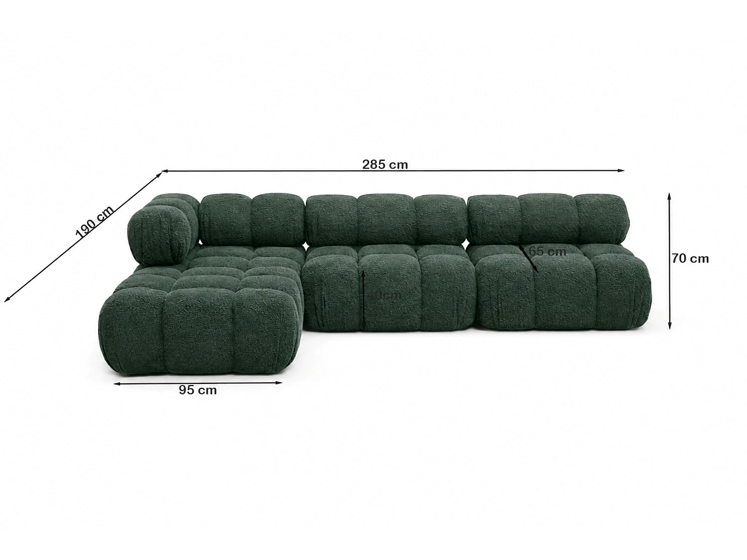 Canapé d’angle modulaire en L, tissu bouclé Abriamo, Gris foncé, Droite, Selia