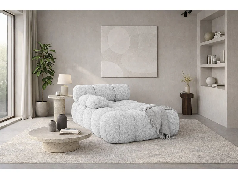 Modulaire chaise longue, bouclé stof Abriamo, Lichtgrijs, Links, Selia