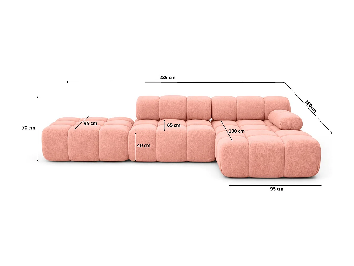 Ecksofa modular mit Hocker, Sofa L-Form, Veloursstoff Salvador, Rosa, Rechts, Selia