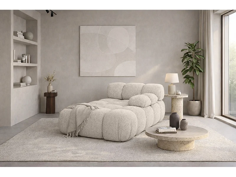 Chaiselongue modular, Bouclé-Stoff Abriamo, Beige, Rechts, Selia