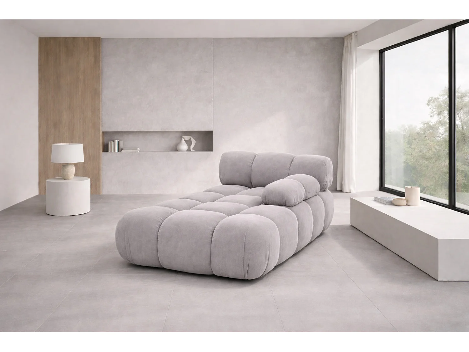 Chaiselongue modular, Veloursstoff Salvador, Grau, Rechts, Selia