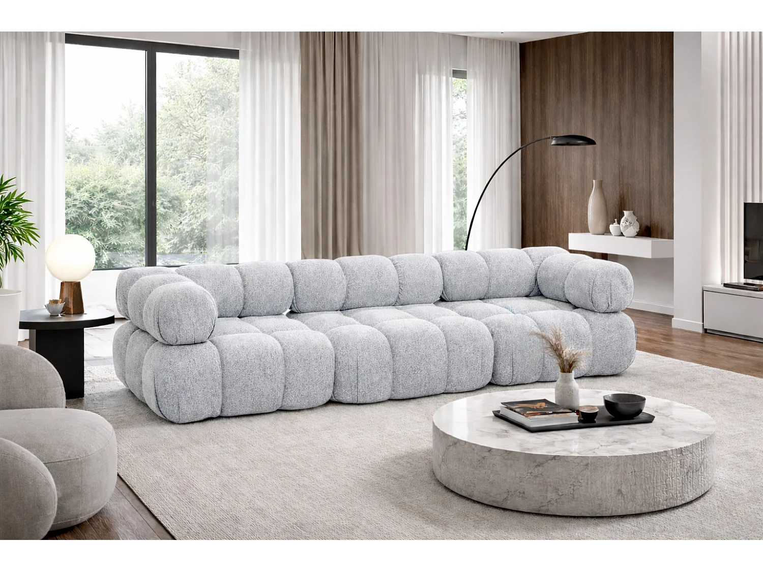 Sofa modułowa trzyosobowa, tkanina bukla Abriamo, Jasnoszary, Selia