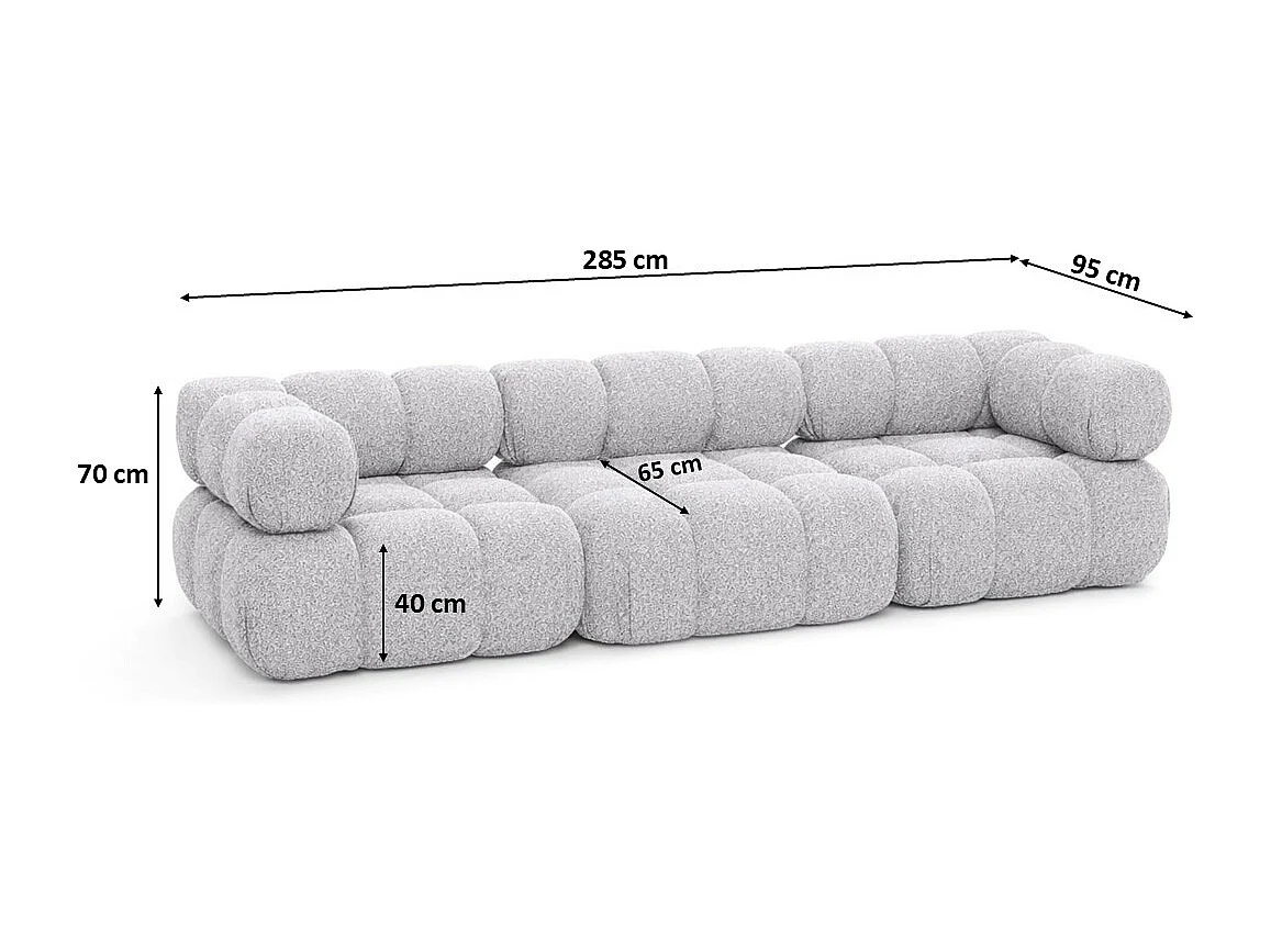 Sofa modułowa trzyosobowa, tkanina bukla Abriamo, Jasnoszary, Selia