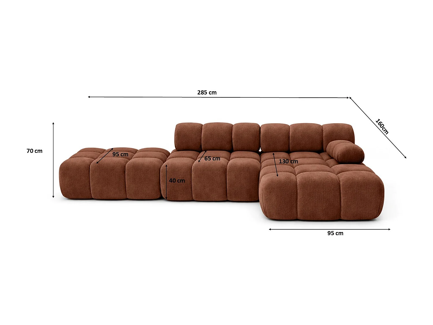 Ecksofa modular mit Hocker, Sofa L-Form, Veloursstoff Salvador, Dunkelbraun, Rechts, Selia