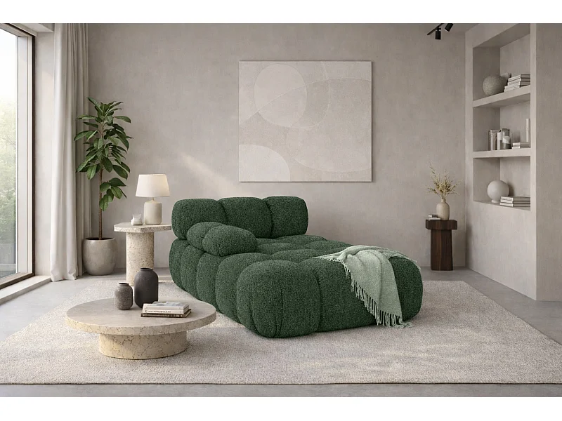 Modulaire chaise longue, bouclé stof Abriamo, Donkergroen, Links, Selia