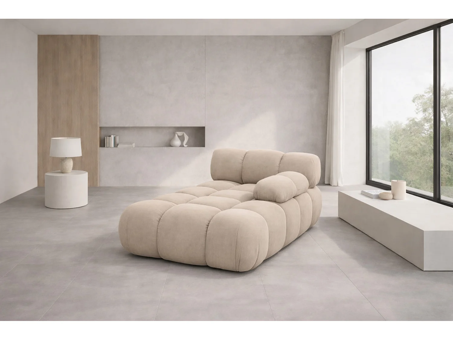 Chaiselongue modular, Veloursstoff Salvador, Beige, Rechts, Selia