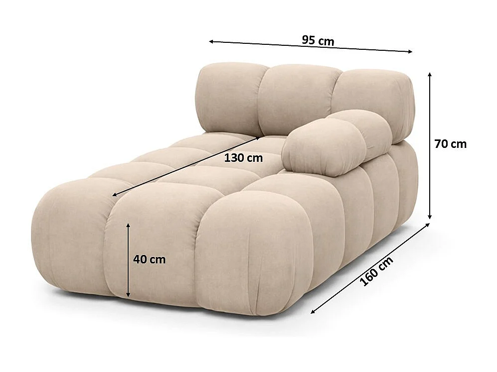 Chaiselongue modular, Veloursstoff Salvador, Beige, Rechts, Selia