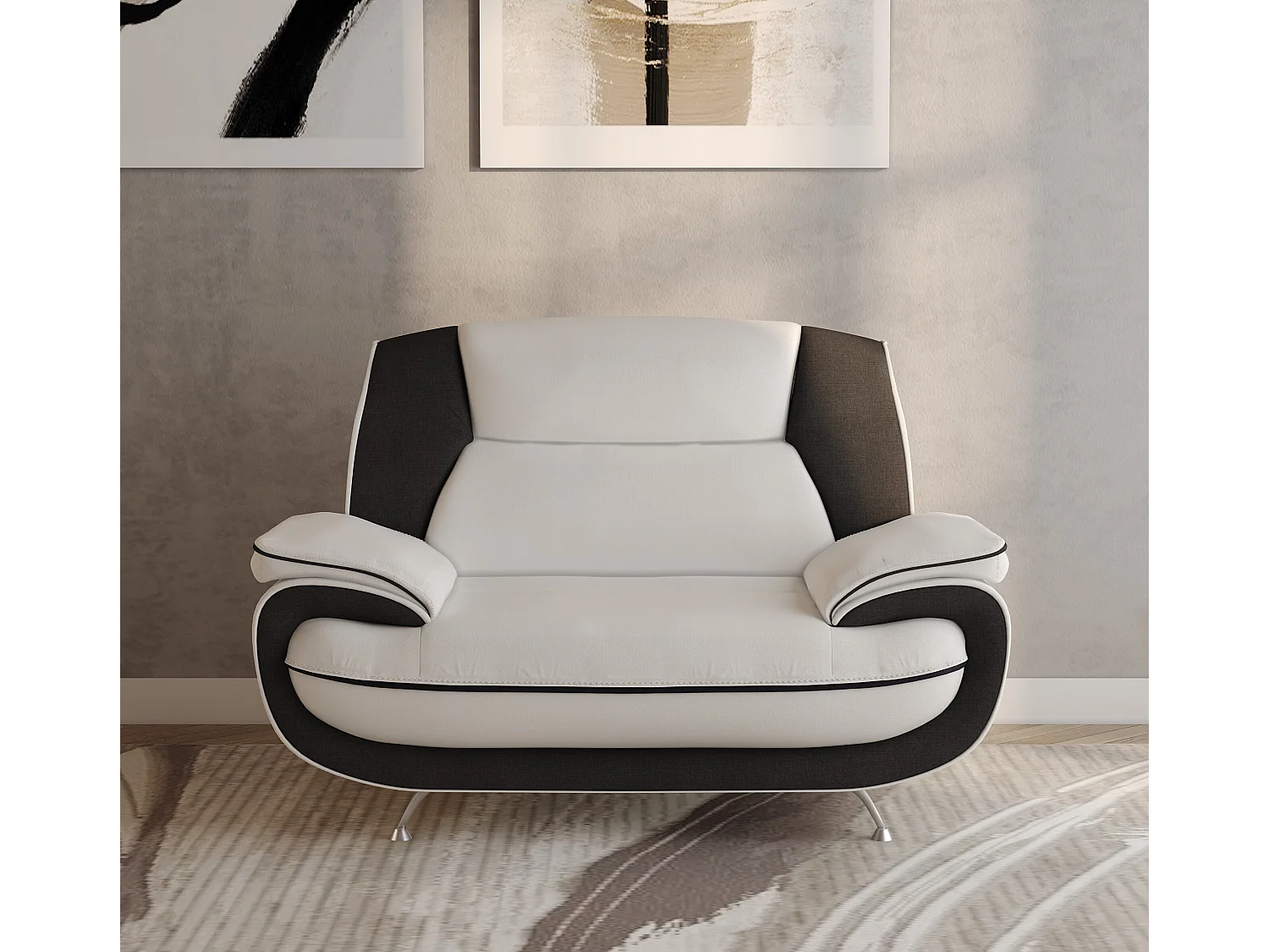 Nowoczesny fotel do salonu, tkanina Kronos, biało-czarny, Palermo