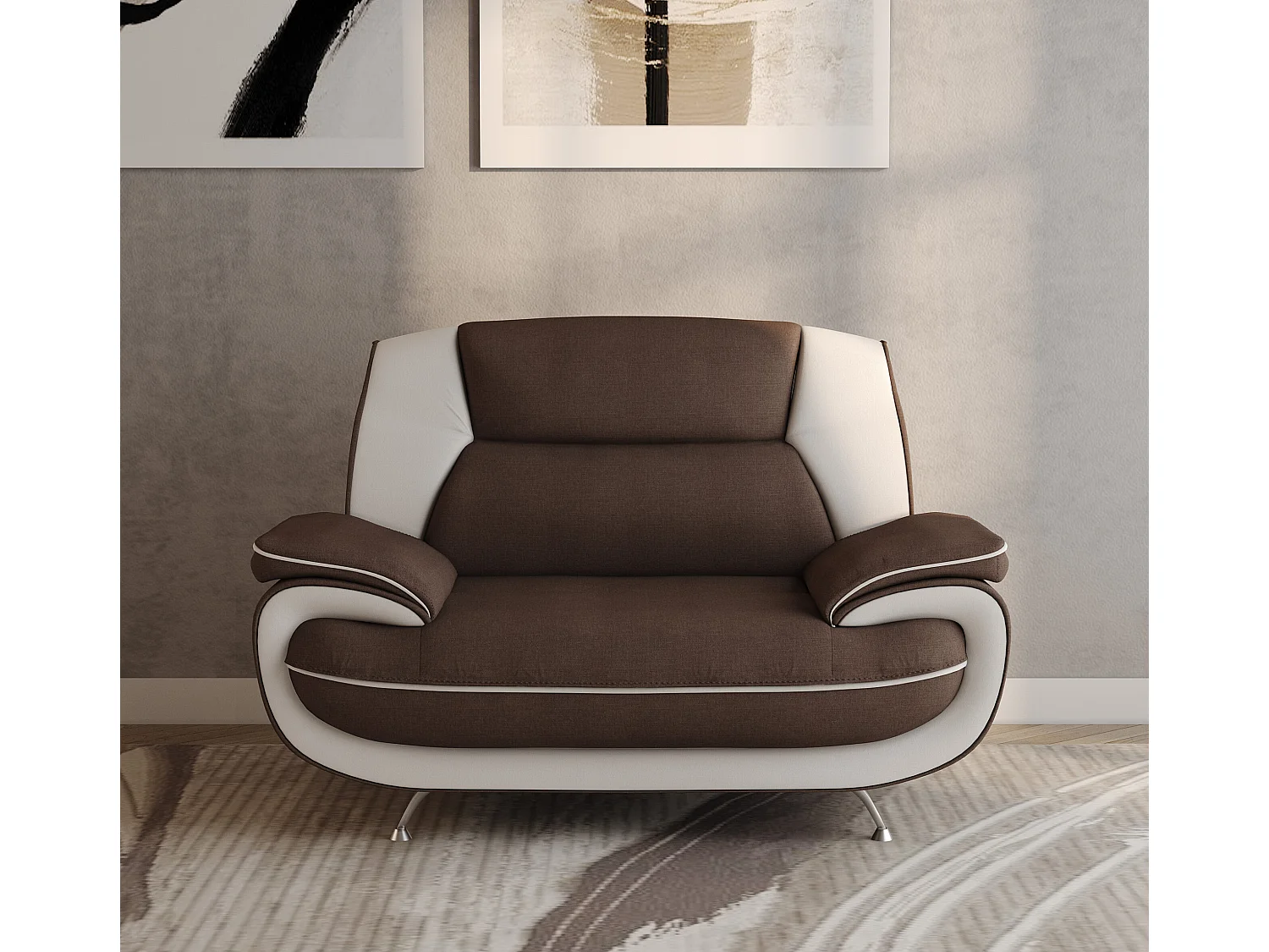 Nowoczesny fotel do salonu, tkanina Kronos, brązowo-biały, Palermo