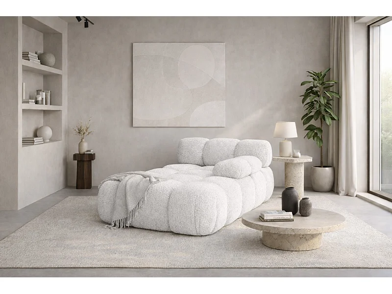 Chaiselongue modular, Bouclé-Stoff Abriamo, Ecru, Rechts, Selia