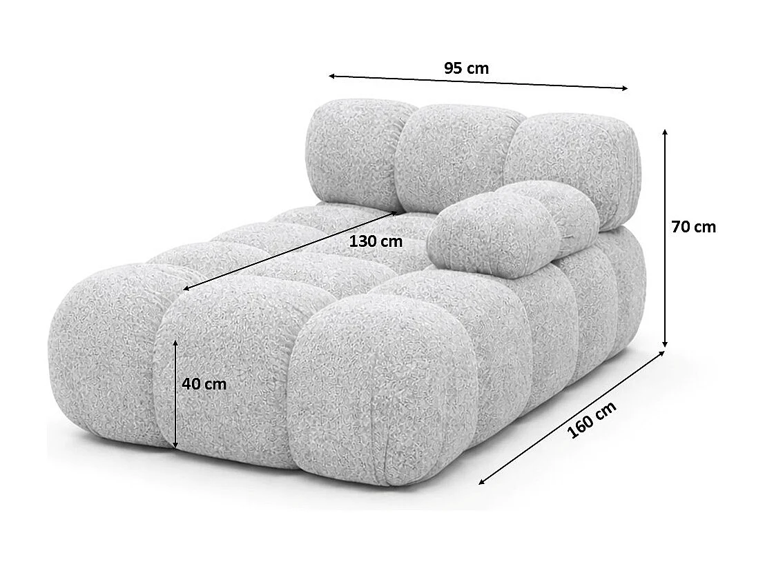 Chaiselongue modular, Bouclé-Stoff Abriamo, Hellgrau, Rechts, Selia