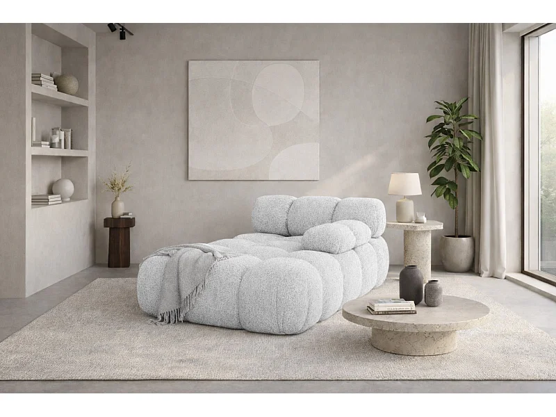 Modulaire chaise longue, bouclé stof Abriamo, Lichtgrijs, Rechts, Selia